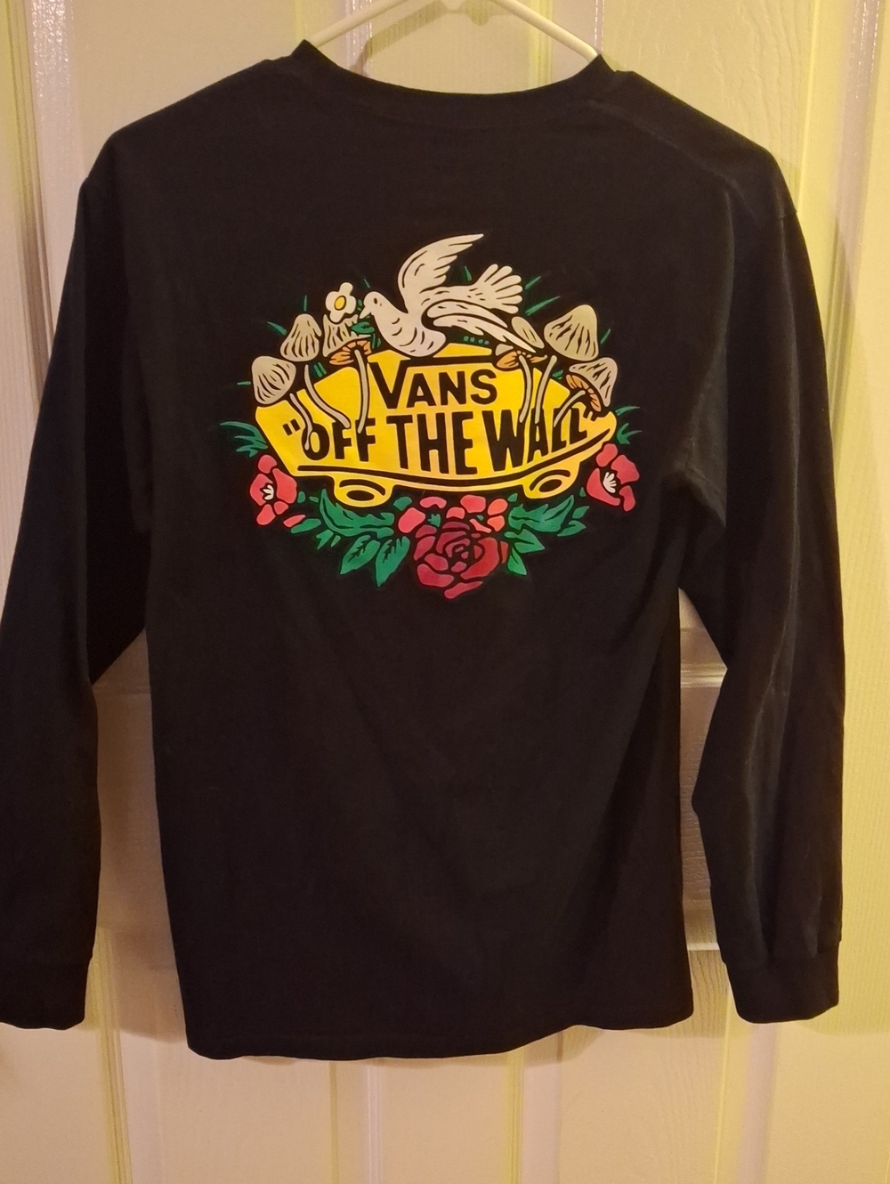 Vans Black Long Sleeve Tee with Yellow Logo and Floral Graphic